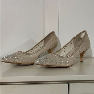 Chic Beige Rhinestone Women's Heels
